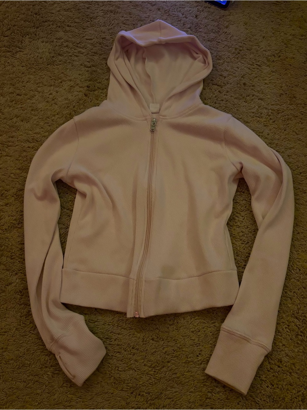 Hollister Pale Pink Ribbed Hooded Zip Jacket